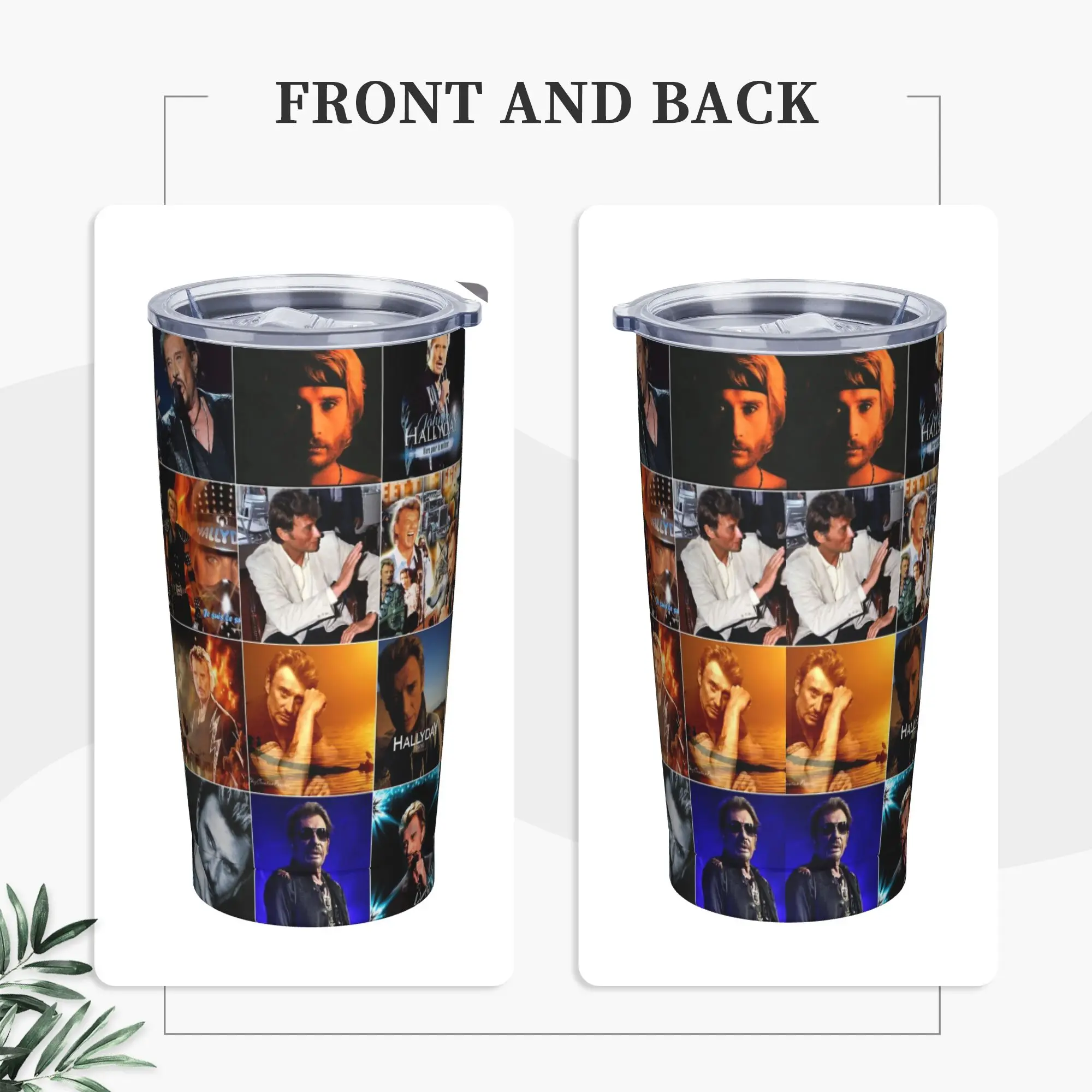 Johnny Hallyday Photo Collage Insulated Tumbler with Straws  Vacuum Thermal Mug Office Home Hot Cold Drinks Cup, 20oz