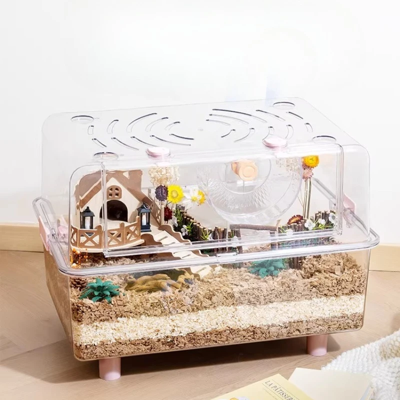 Acrylic Hamster Cage, Thickened Large Habitat with Ventilation for Rats Mice, Stackable Small Pet Home, Durable Enclosure
