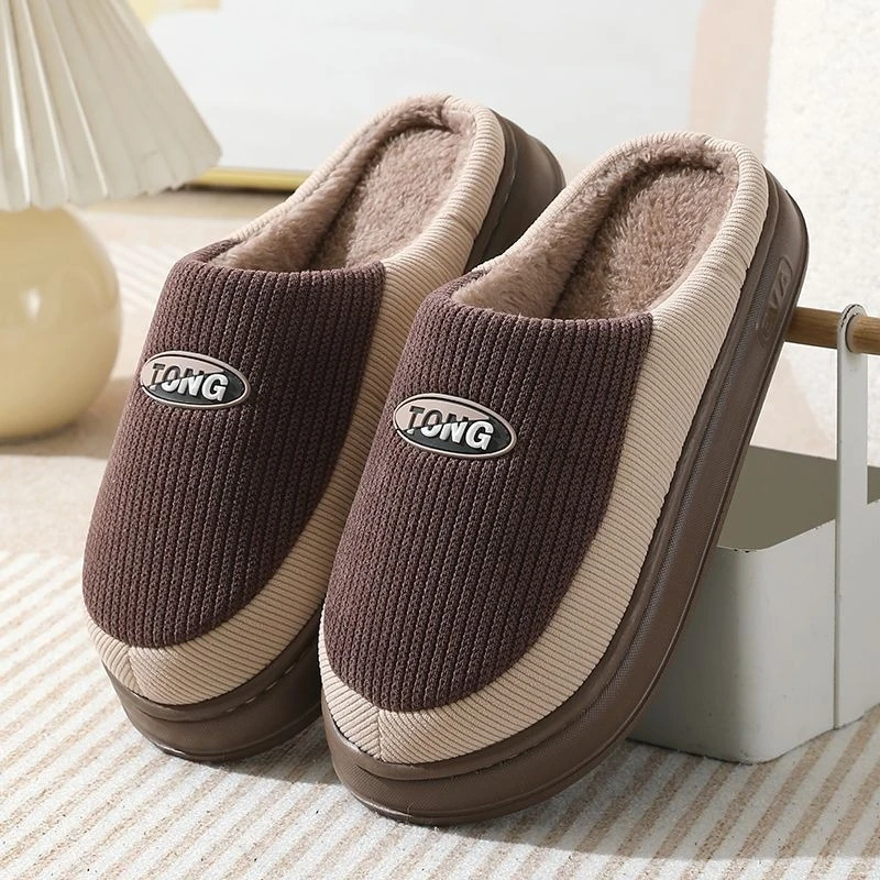 Winter Warm Fleece Lined Cotton Slippers Men Women Non Slip Lightweight Indoor Home Fuzzy House Couple Shoes