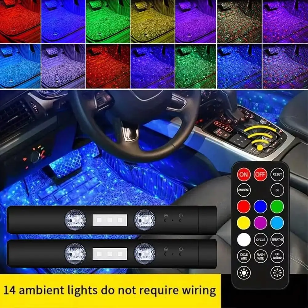 LED سيارة جو مصباح لاسلكي التحكم الصوتي RGB سقف ستار ضوء USB شحن السيارات الداخلية ديكور أضواء الحفلات المحيطة #2