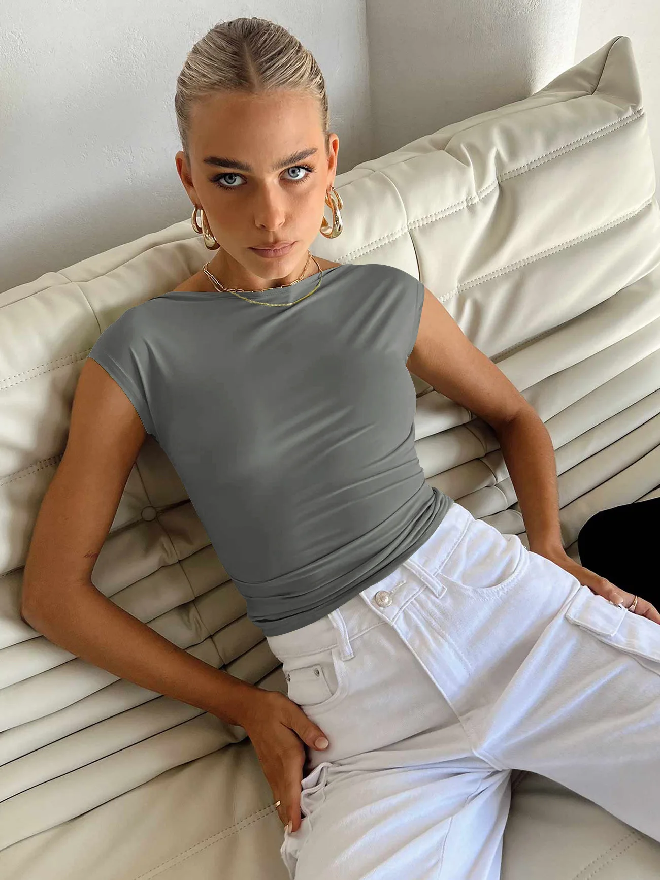 2025, Sommer, neue Mode, Damen-Tops, T-Shirts, Y2K, sexy, rückenfrei, bequem, atmungsaktiv, kurzärmelig, Slim-Fit-Damenbekleidung – Detail 35