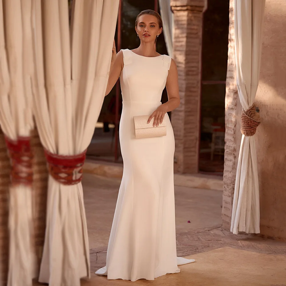 

2025 Mermaid Wedding Dresses Simple Civil Bride Dresses For Women Vestido De Noiva Sleeveless Wedding Gown Customized