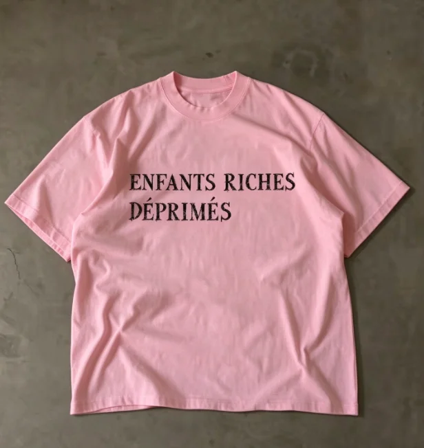 2026 new Oversized Men Women White Crew Neck T Shirt Vintage Distressed French Text Print Short Sleeve Tee Casual Loose Top