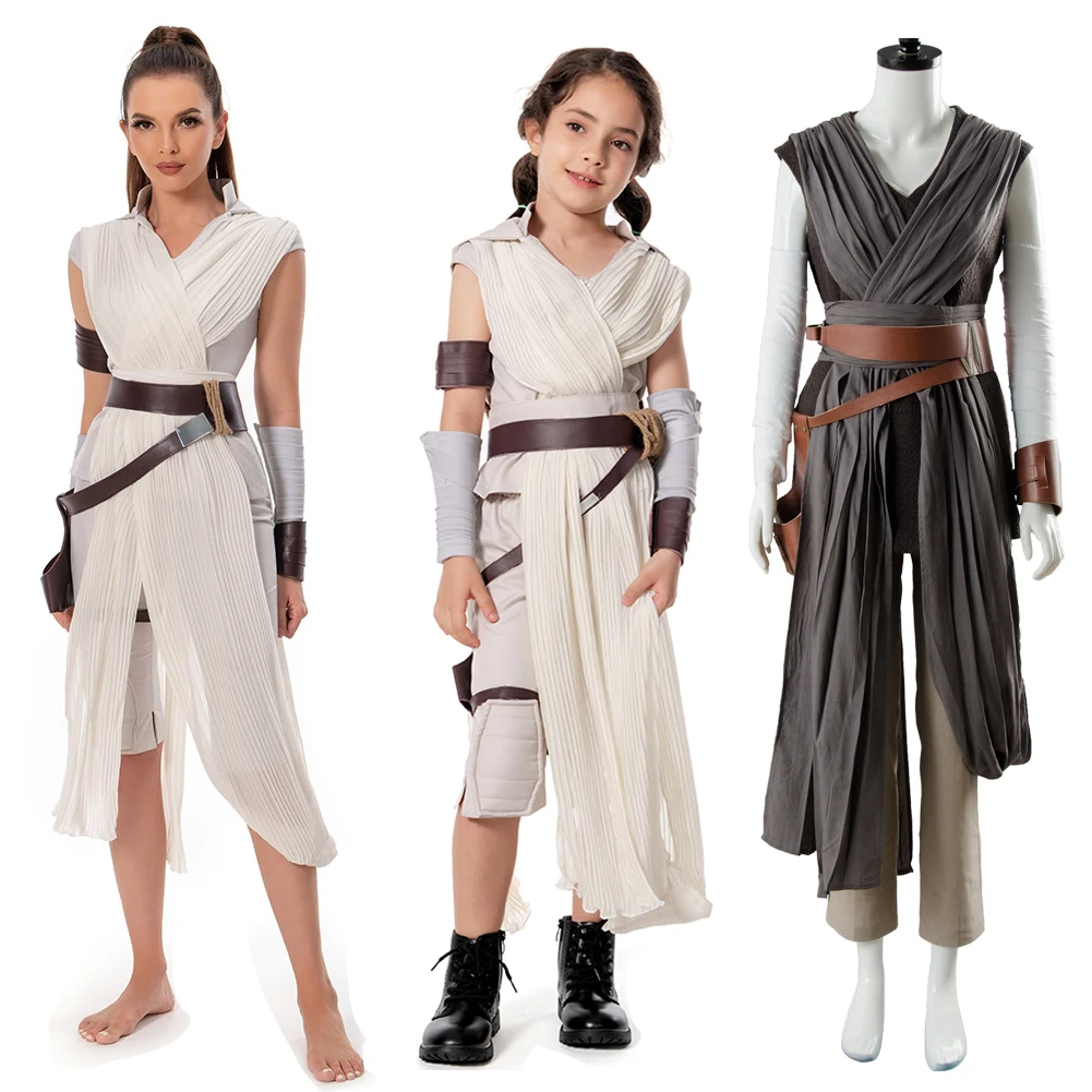 Rey Kids Children Female Cosplay Costume Movie Space Battle Fantasia Outfits Halloween Carnival Disguise Roleplay Suit