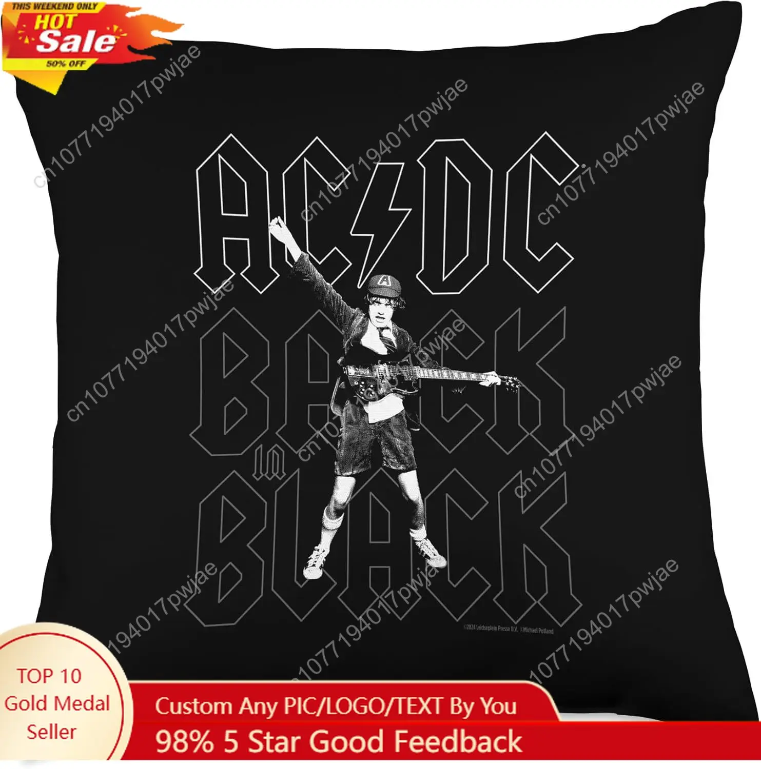 

AC/DC Back in Black Angus Young Photo by Michael Putland Throw Pillow