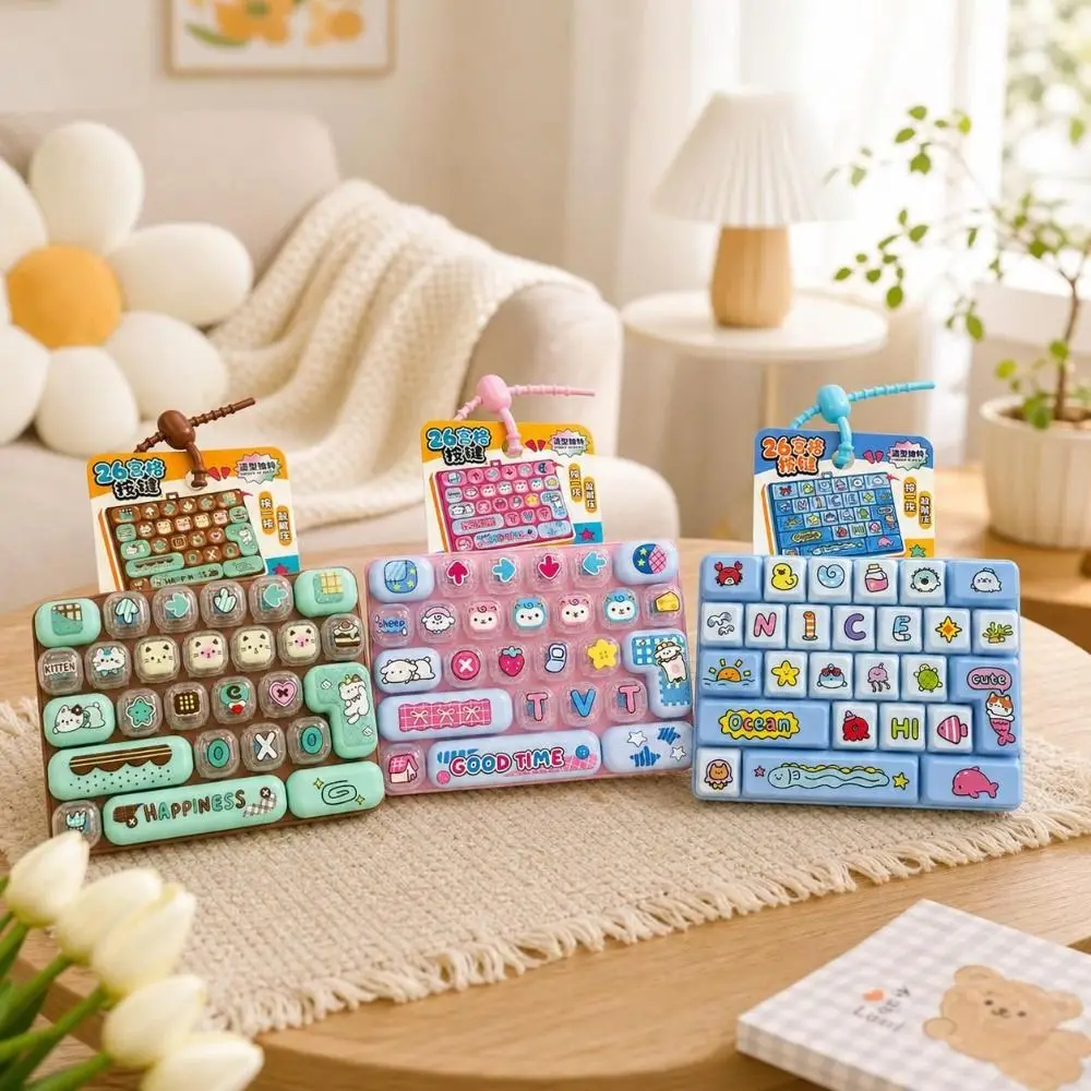 Animal Theme 26 Keys Keyboard Keychain Pressable Keys Clear Key Sounds Fingertip Button Key Ring Cartoon Plastic
