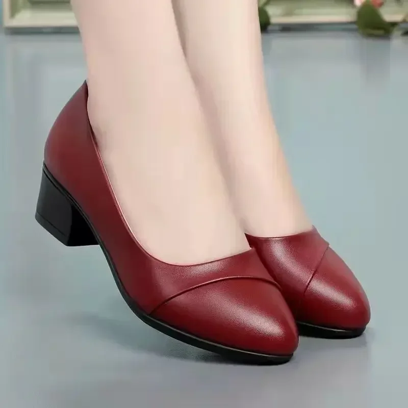2024 damskie buty na wysokim obcasie buty robocze ze skóry lakierowanej wygodne damskie buty na obcasie Pu skórzane mokasyny kwadratowe obcasy Talon
