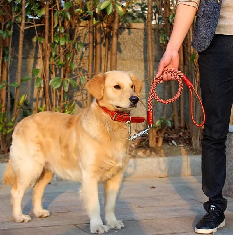 Robuste und strapazierfähige Hundeleine aus echtem Leder, geflochtene Hundetrainingsleine für Schäferhunde, mittelgroße und große Hunde, Haustierzubehör. – Detail 8