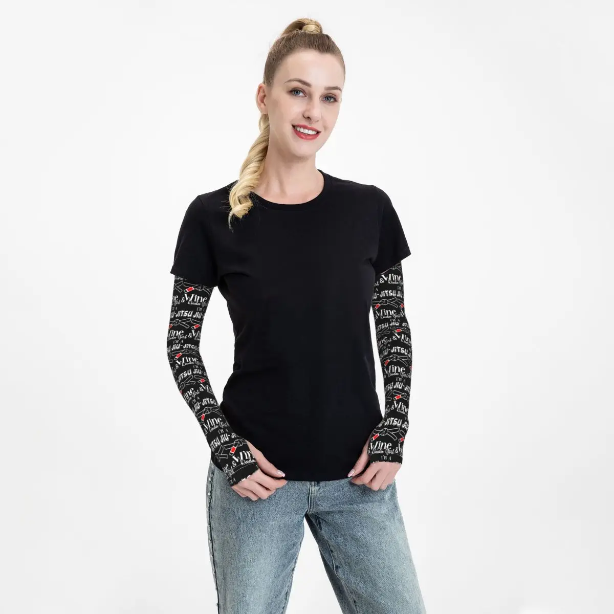 Jiu Jitsu - Jiu Jitsu And Wine Kinda Girl Outdoor Arm Sleeves Sun UV Protection Cover Summer Ice Silk Cycling Tattoo Sleeves