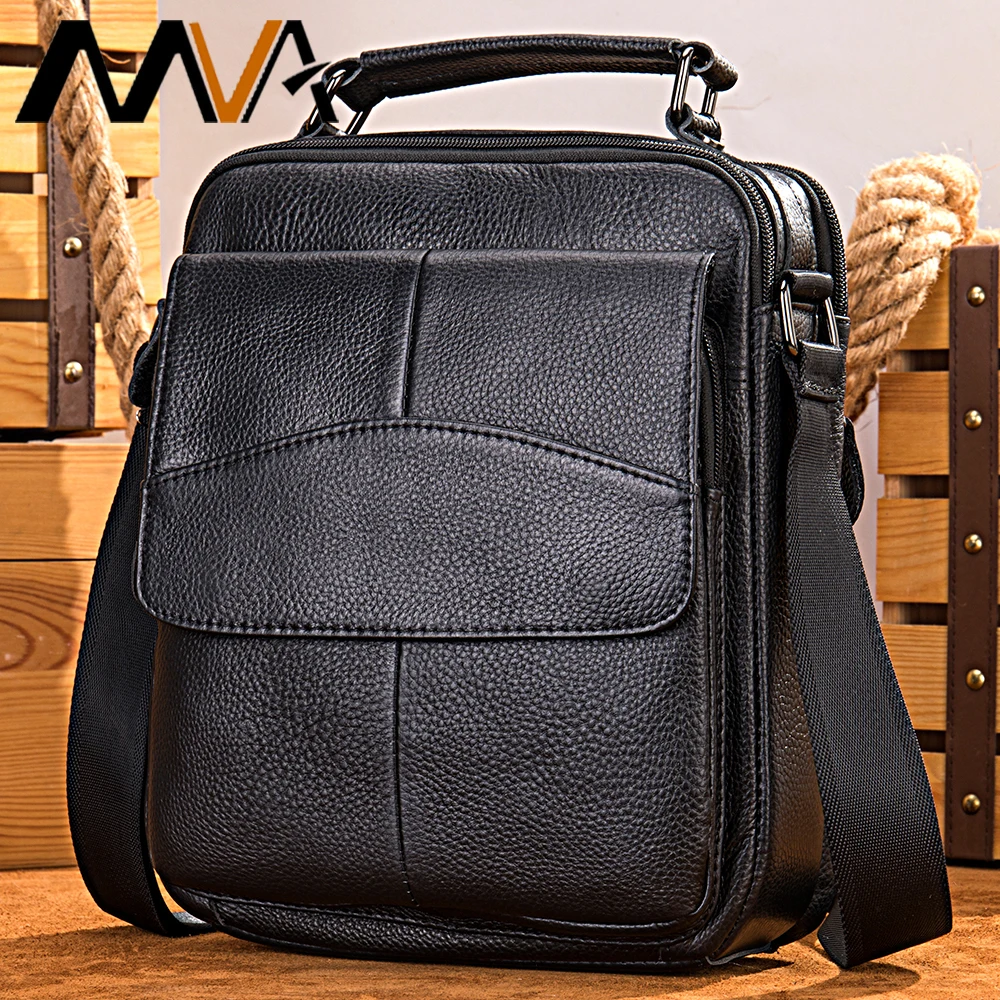 MVA Brand Cowhide Leather Men's Shoulder Bag Husband Vintage Messenger Bags For 7.9