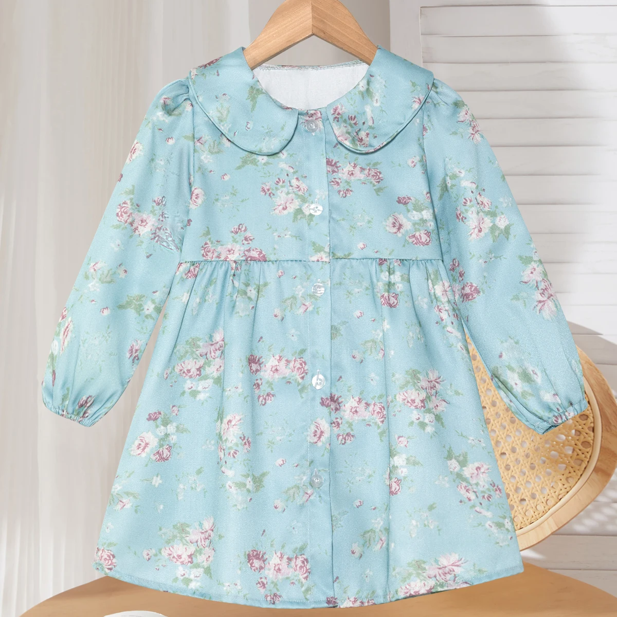 خريف جديد وصول الأزهار طباعة الياقات اللباس أنيق فستان الأميرة الطفل الفتيات اللباس المألوف لباس غير رسمي