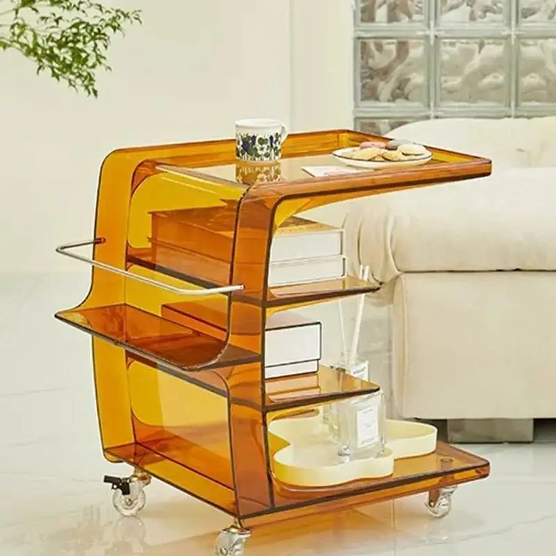 طاولة جانبية أكريليك فاخرة خفيفة بجانب السرير، تخزين متنقل، طاولات قهوة لتناول الطعام، أثاث غرفة المعيشة الإبداعي للفندق #4