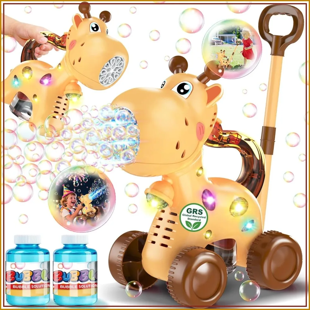 

Automatic Bubble Machine: Giraffe Lawn Mover Outdoor Toy for Toddlers 1-3, Push or Handheld Bubble Maker Blower for Kids Ages 1-5 Birthday Gift