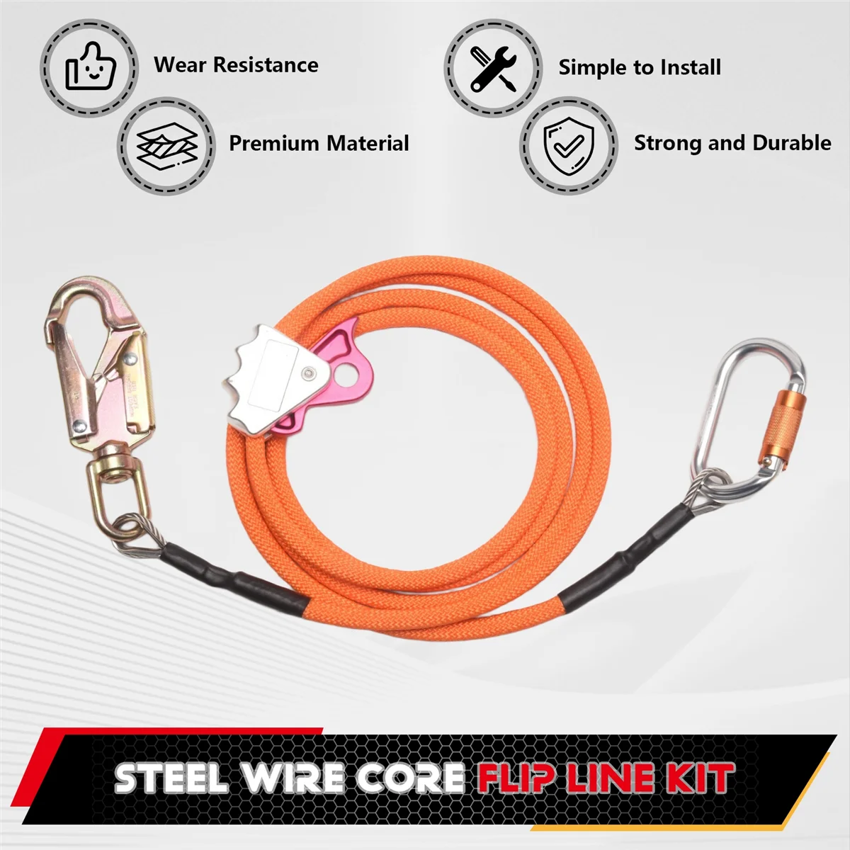 RUAI Kit linea di ribaltamento con nucleo in filo di acciaio Corda di posizionamento per arrampicata regolabile per arrampicatori Scalatori di alberi all'aperto