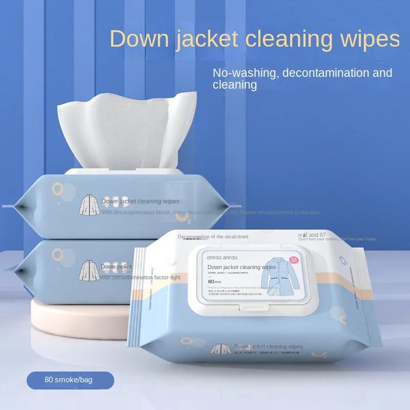 12/80Pcs/Package Down Jacket Cleaning Wipes Tissue Disposable Wiping Clothes Wipes Coat Stain Cleaning Down Wet Wipes