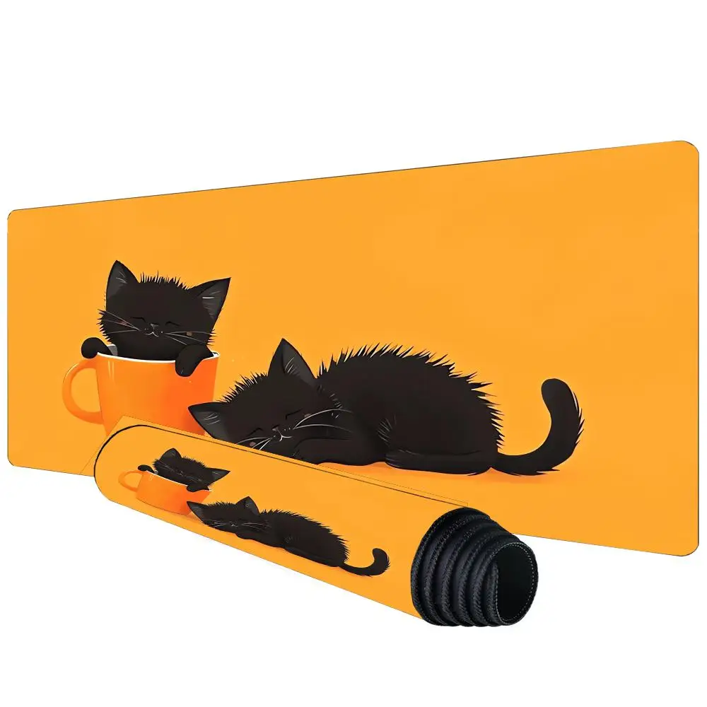 

Большой коврик для мыши с изображением черной кошки, противоскользящий, резиновый, игровой, подходит для офиса и геймеров, длинный настольный коврик