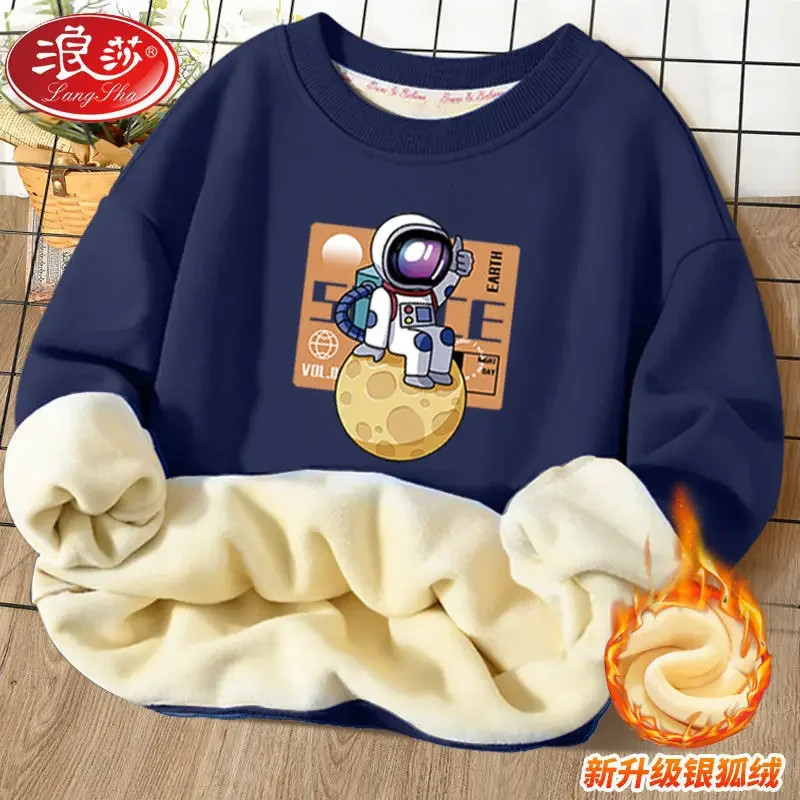 Children's Clothing Boys' Fleece-Lined Sweater 2022 New Winter Clothes Warm Long Sleeves Middle and Big Children Children