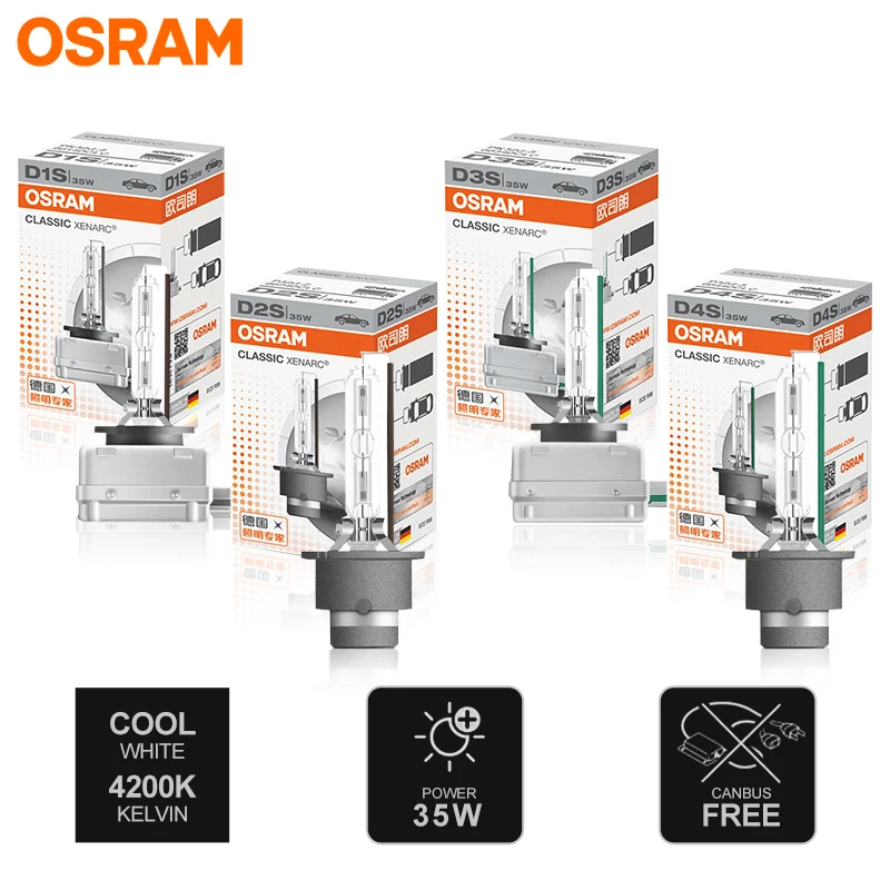 

OSRAM D1S D2S D3S D4S D2R 66140 66240 66340 66440 CLC Xenon HID CLASSIC Original Car Headlight Bulbs 4200K Yellow Standard 2pcs
