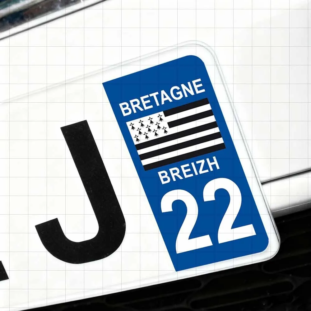 2Pcs/Set Brittany 22 Côtes-d'Armor License Plate Stickers with Brittany Flag, Waterproof Vinyl Decals for Car & Motorcycle
