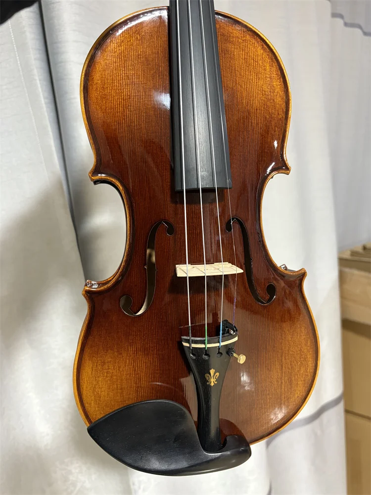 كمان موزارت منحوت يدويًا من خشب القيقب الخلفي قطعة واحدة - 4/4 مقاس - شاشة عرض حقيقية #5