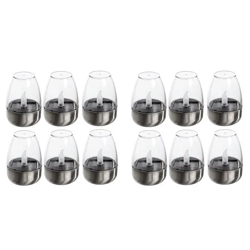 

Солнечные светодиодные свечи AB41 для улицы, без пламени, с эффектом мерцания, водонепроницаемые, с датчиком от заката до рассвета, 12 шт.