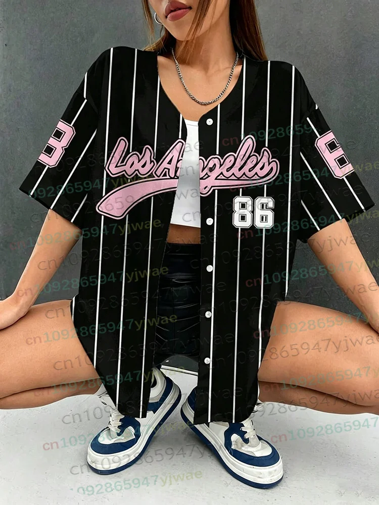 Summer Los Angeles 86 Stripe 3D Print Streetwear Baseball Shirt For WomenMen Hip Hop Sport Oversize Name Tag Baseball Jersey view 4