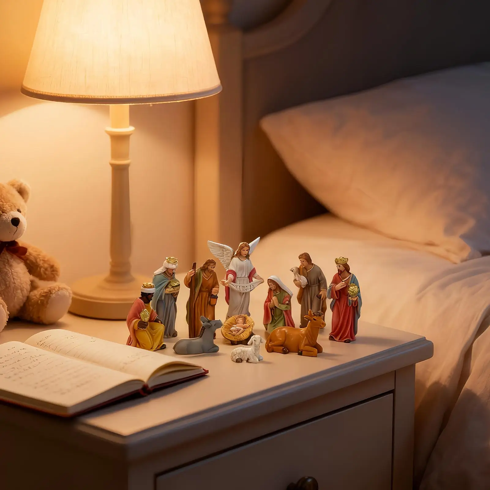 Figuras de Belén de Navidad, figuritas de Jesús, decoración navideña de pesebre, figuritas en miniatura de la Natividad familiar cristiana para interiores y exteriores