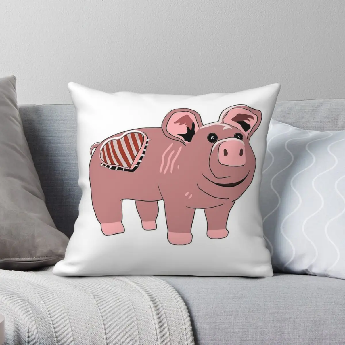 Slumberland Pig Plush Square Pillowcase Polyester Linen Velvet Pattern Zip Decorative Home Cushion Cover 45x45