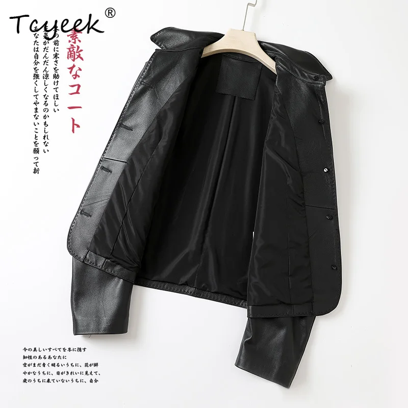 Tcyeek Top Layer Sheepskin Spring Autumn Korean Version Slimming Fang Ling Women's Genuine Leather Jacket Женская Кожаная Куртка