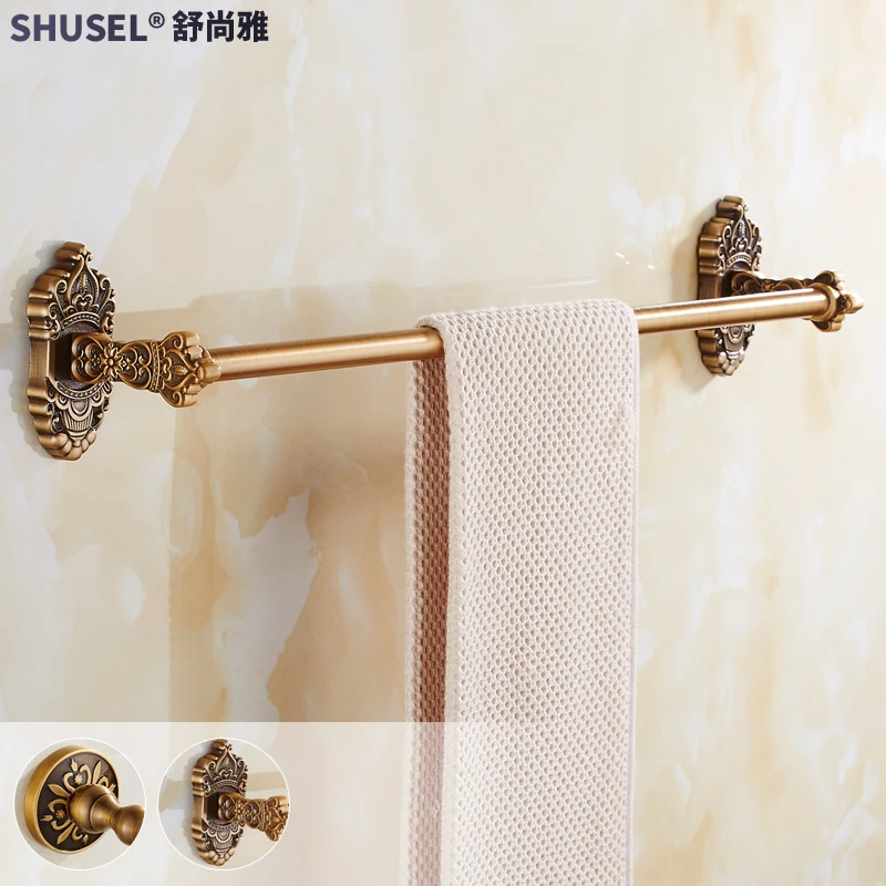 Antique Towel Rack Alumimum Single Bar Retro Towel Rod Towel Bar Bathroom Punch-Free Bathroom Pendant