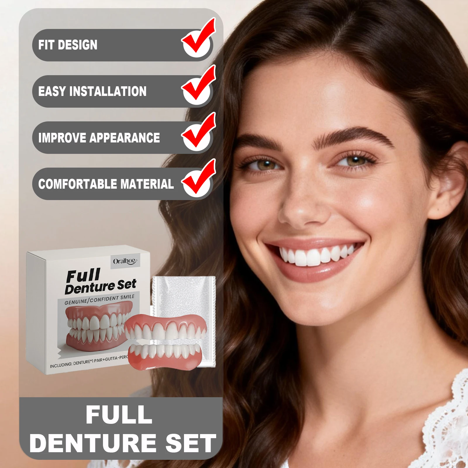 Silicone Liners Soft Denture Set Upper Lower Veneers Denture Kit Easy Use Perfect Fit Oral Hygiene Care Fake Tooth Straightener