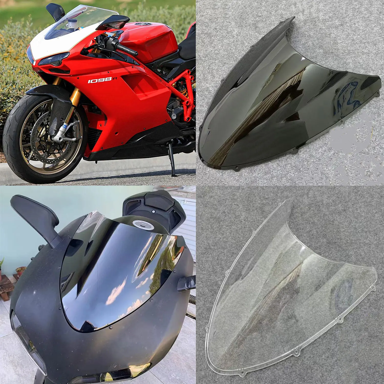 Ветровое стекло для мотоциклов Ducati 848, 1098, 1198, 1098R, 1098S, 1198S, 1198R (2007-2011) — двойное, изогнутое, ветрозащитное