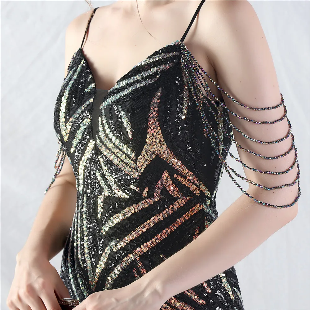 Women's Spagetti Strap  Bead Positioning Flower Bead Piece Mesh Stitching Mermaid Prom Dresses  Evening Party Gowns