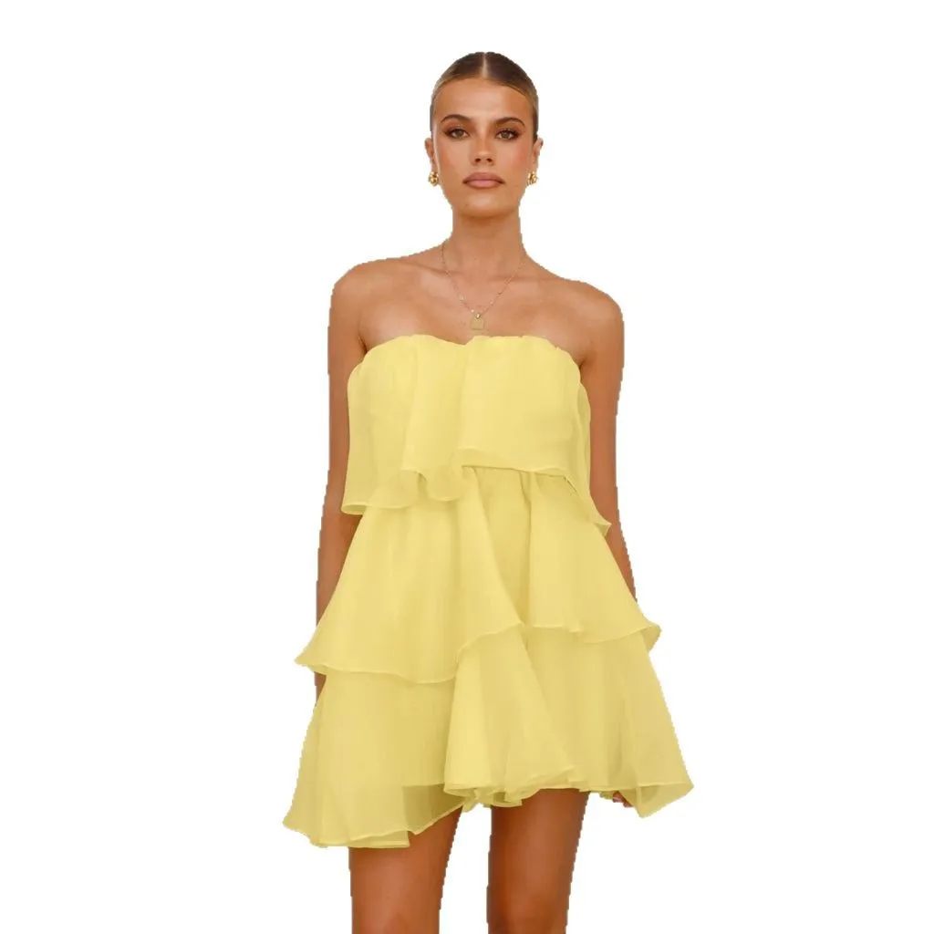 فساتين نسائية قصيرة مثيرة لصيف 2025، فستان أنيق بدون حمالات وظهر مكشوف، فستان حفلات وسهرات للنساء