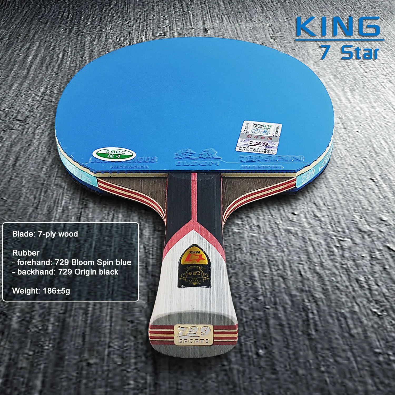 729 King 6/7 Star Table Tennis Racket Brand New Blue Rubber Sticky Ping Pong Racket Paddle Offensive Style with Loop Drive