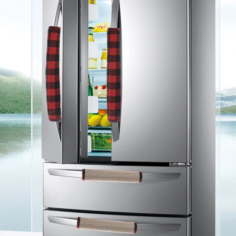 

8Pcs Xmas Fridge Handle Covers Plaid Knob Protectors Christmas Kitchen Decor Oven Microwave Handle Covers Fingerprint Stain