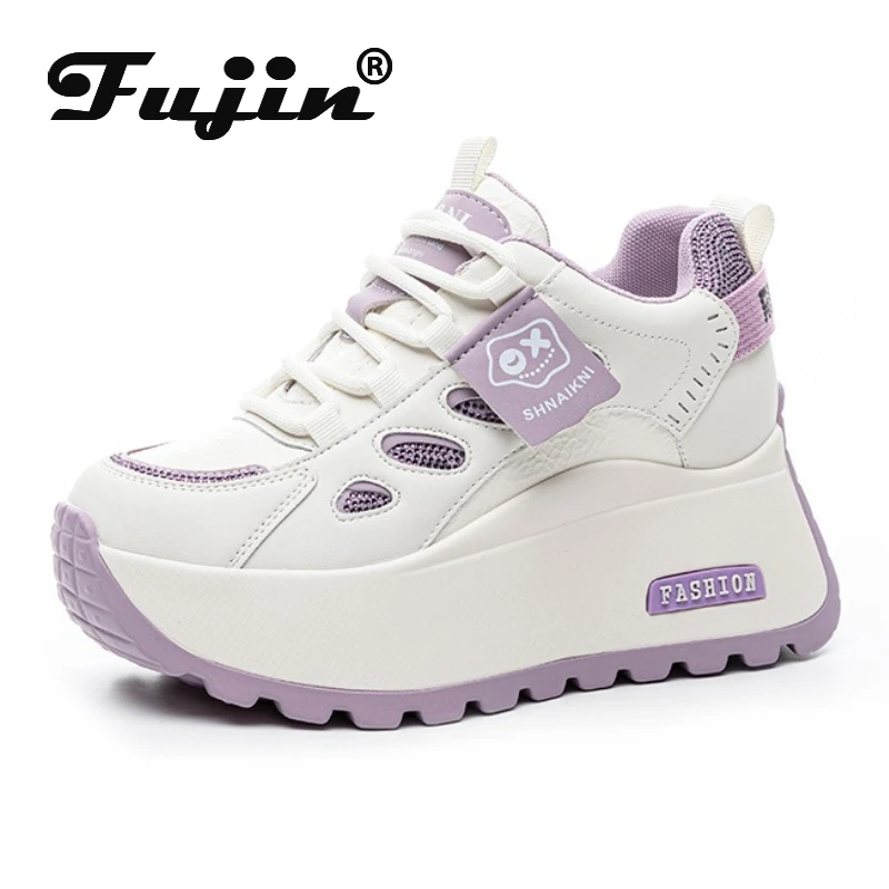 

Fujin 7 см воздушная сетка из искусственной кожи из микрофибры, дышащая обувь на плоской подошве, женская обувь на плоской подошве, массивные кроссовки, модные сандалии на танкетке на платформе