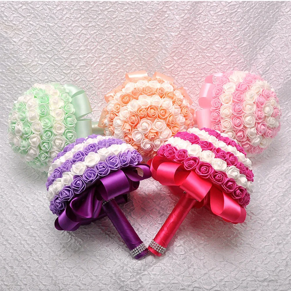 

1pc Rose Bouquet Artificial Lifelike Bridal Wedding Decoration Candy Color Hand Tied Bouquet For Office Home Balcony