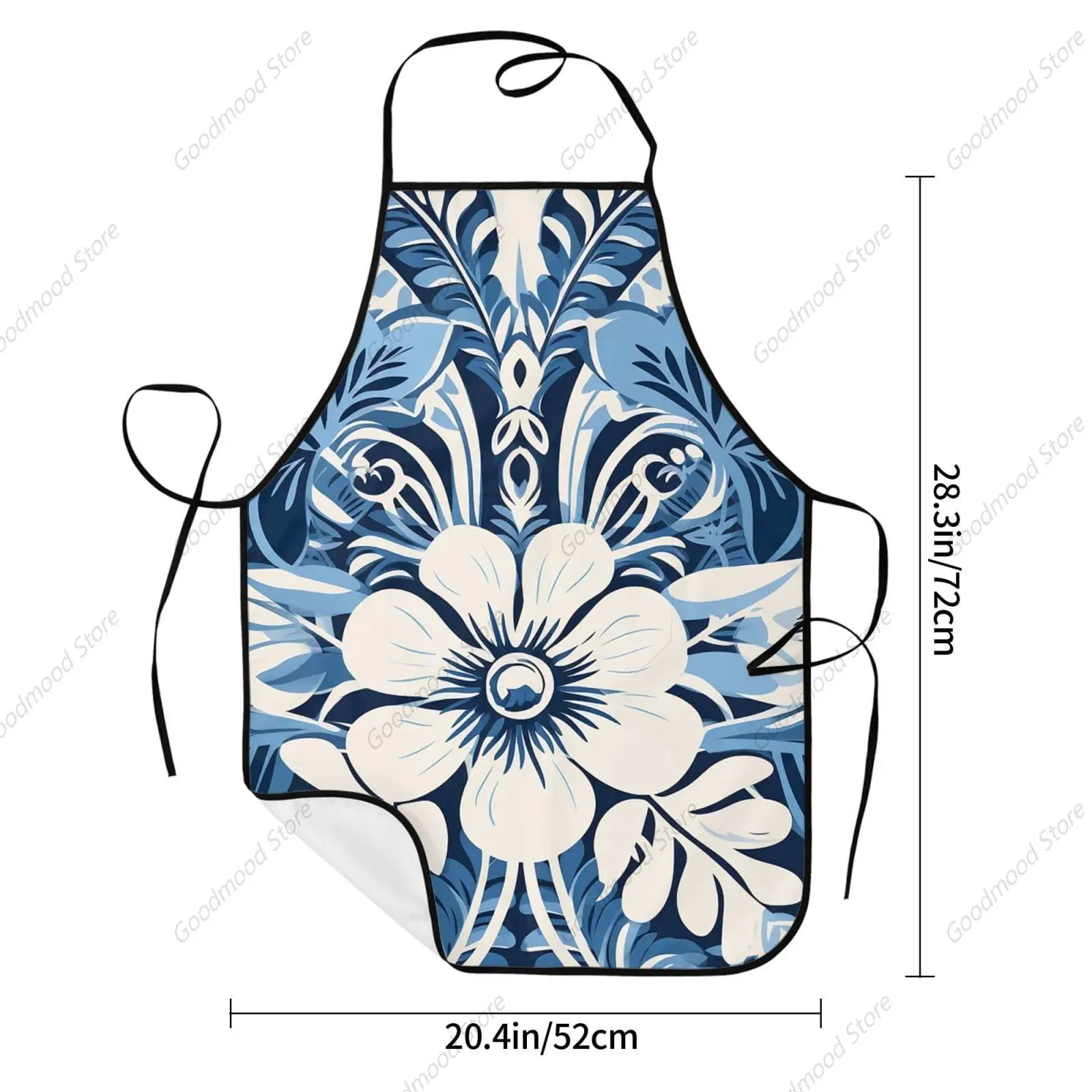 Aprons for Women Men Adjustable Bib Apron with 2 Pockets Light Indigo Traditional Pattern Chef Apron for Kitchen Gardening