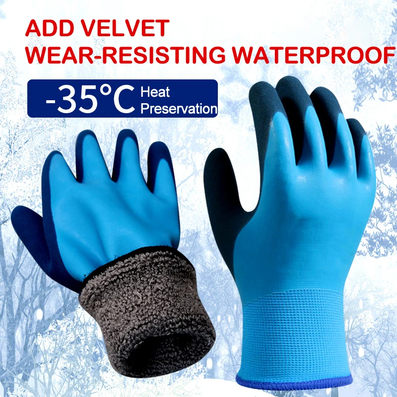 1 Pair Winter Waterproof Fleece Thickened Work Gloves Outdoor Riding Coldproof and Windproof Gloves Labor Protection Gloves