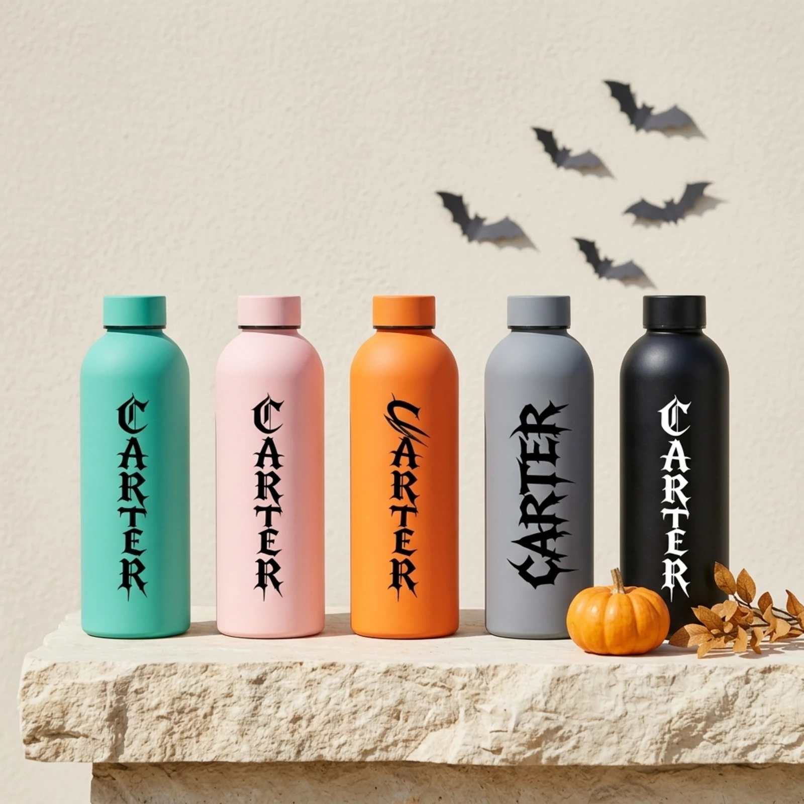 Personalized Halloween Stainless Steel Water Bottle 0.5L Insulated Bottle Customized Text for Bicycle Outdoor Sports Travel Gift