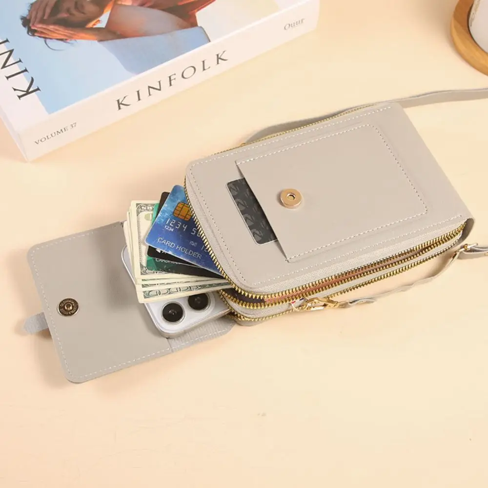 Touch Screen Window Phone Bag Adjustable Strap Vertical Design RFID Anti Theft Purse Smooth Faux Leather Lightweight & Compact