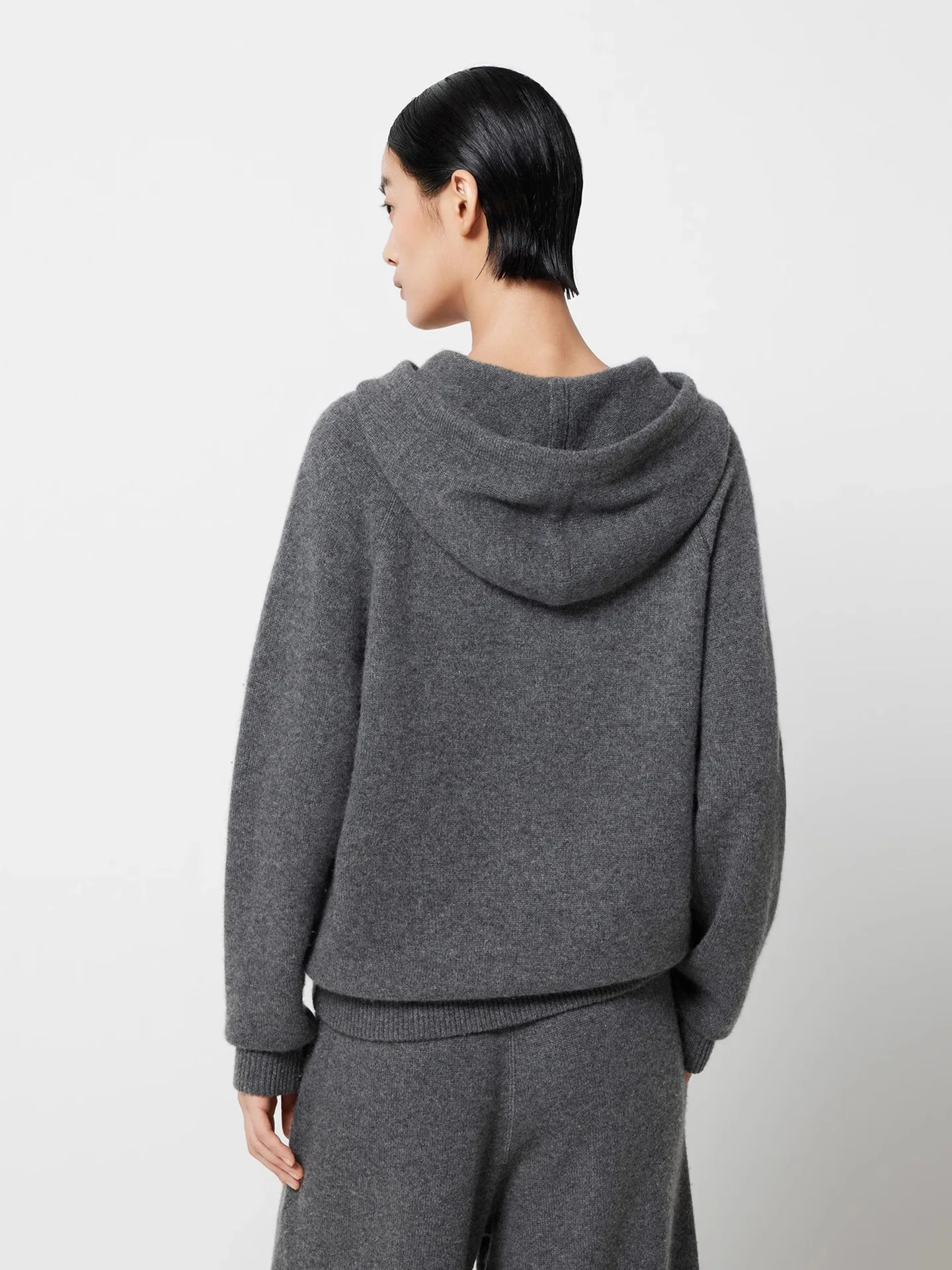 Cárdigan de punto con capucha y cremallera para mujer, lana, Cachemira, ágata, forma gris, invierno, 2024