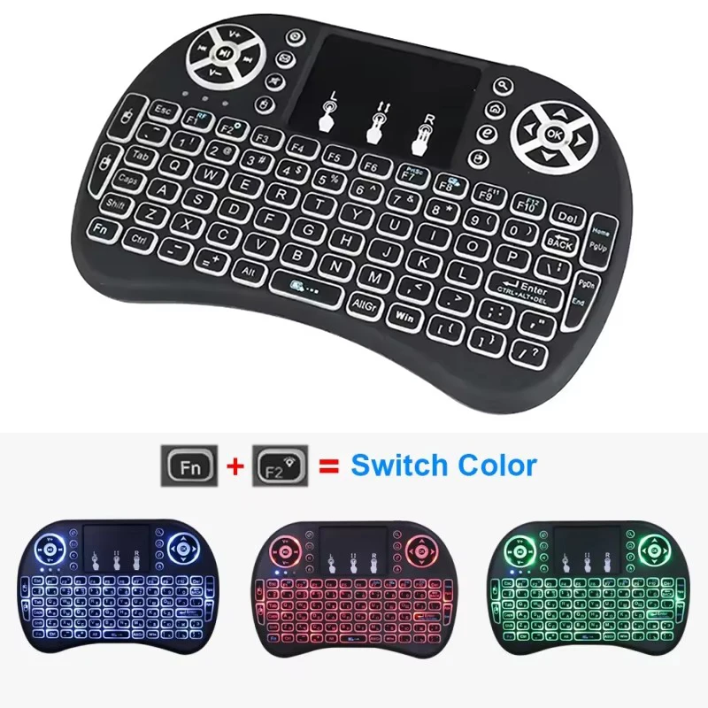 I8 Mini Keyboard Wireless Keyboard 3 Color Backlit 2.4GHz English Air Mouse with Touchpad Remote Control For PC Android TV Box