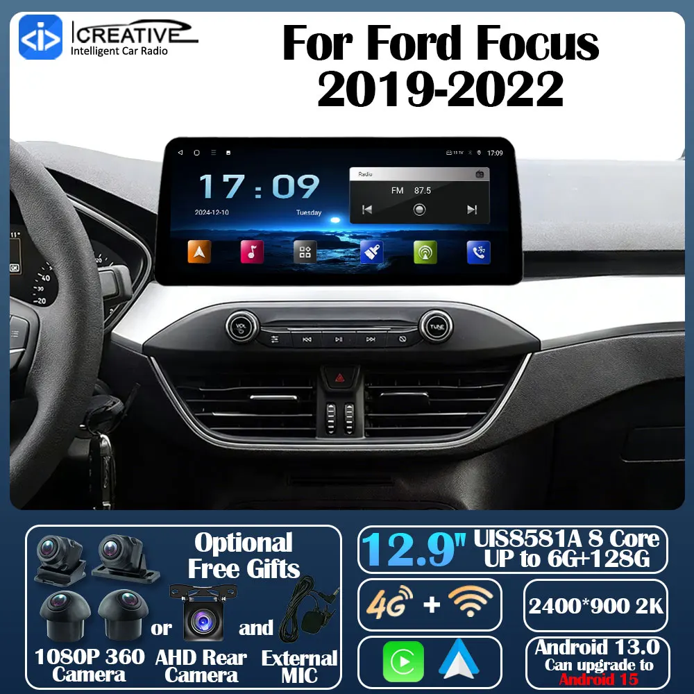 Android 13 Car Radio For Ford Focus 2019-2022 Carplay Auto Multimedia Stereo 360 Camera Navi GPS 5G Intelligent Video No 2din HU