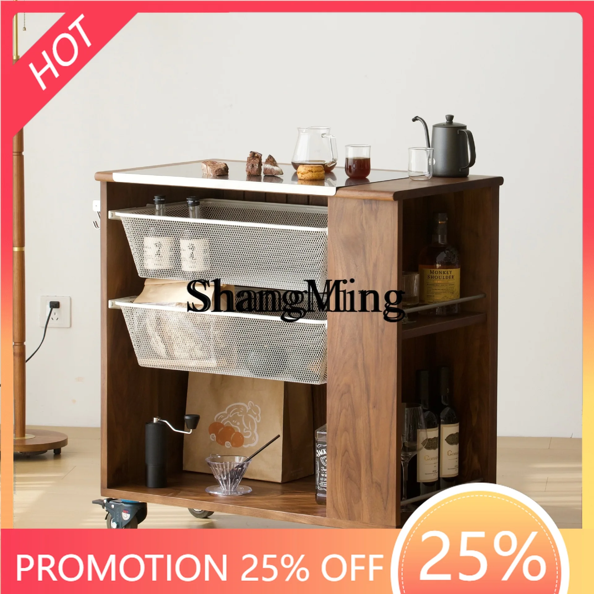 

Красивый мобильный островной столик ZYY, кухонный стол из массива дерева, тележка, чайный шкаф, из вишневого дерева, приставной столик, боковой шкаф