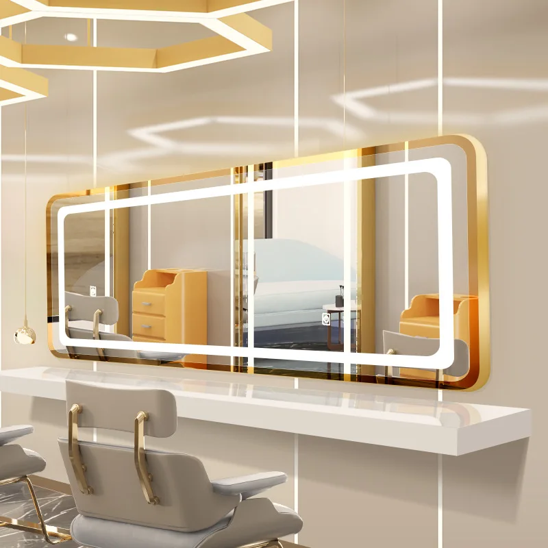 Espejo de barbería de celebridades de Internet con área, espejo largo, mesa de Chase, colgante para el cabello, se puede empalmar horizontalmente