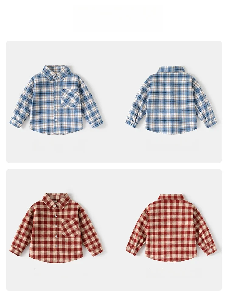 Frühling Herbst Kinder Plaid Langarm-shirt Koreanischen Stil Jungen Mädchen Lose Übergroßen Top Licht Oberbekleidung Casual Kinder Bluse – Detail 2