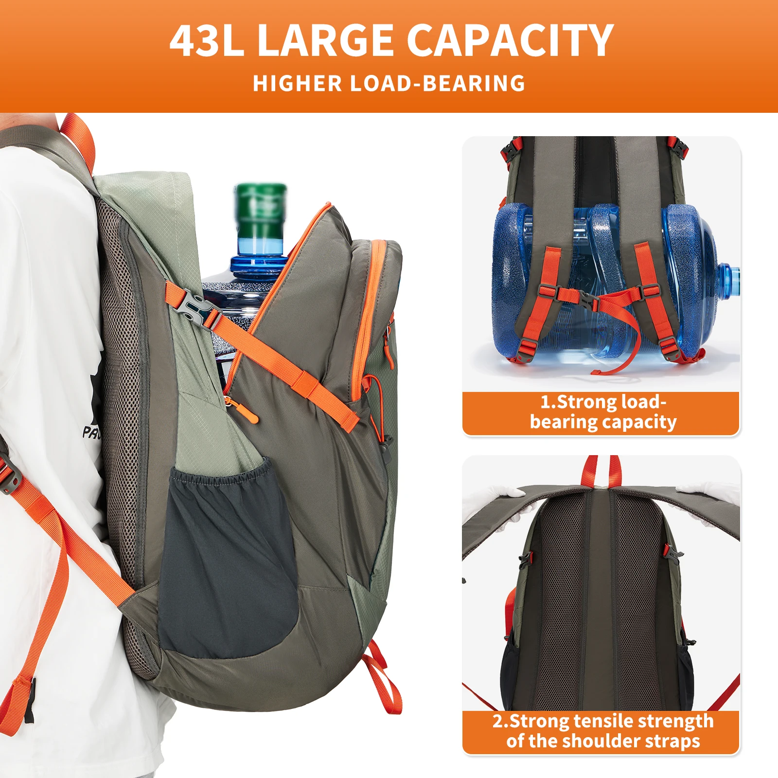 Waterproof Climbing Outdoor Backpack Men Women Sports Bag Leisure Travel Backpack Large Capacity, Fishing Hiking Backpack 40L