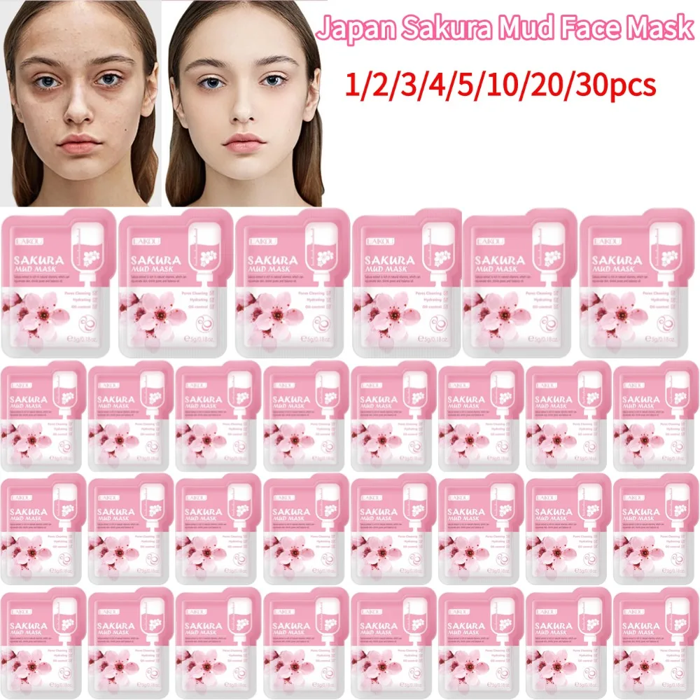 Japan Sakura Schlamm-Gesichtsmaske, Tiefenreinigung, Entfernung von Mitessern, Ölkontrolle, Tonmaske, feuchtigkeitsspendende Tiefenreinigung, Gesichtspflege